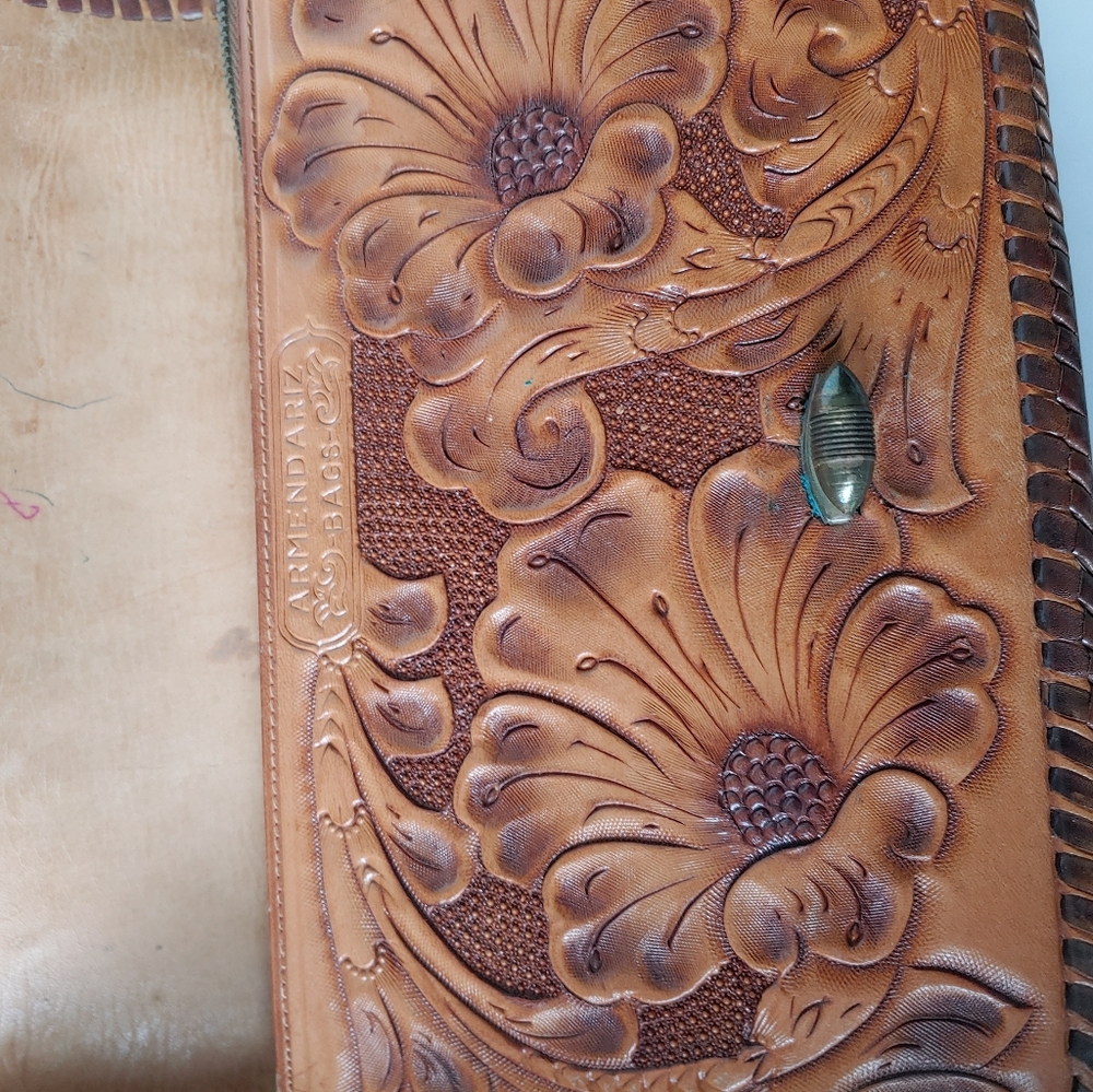 Vintage Tooled Leather Bag - image 7
